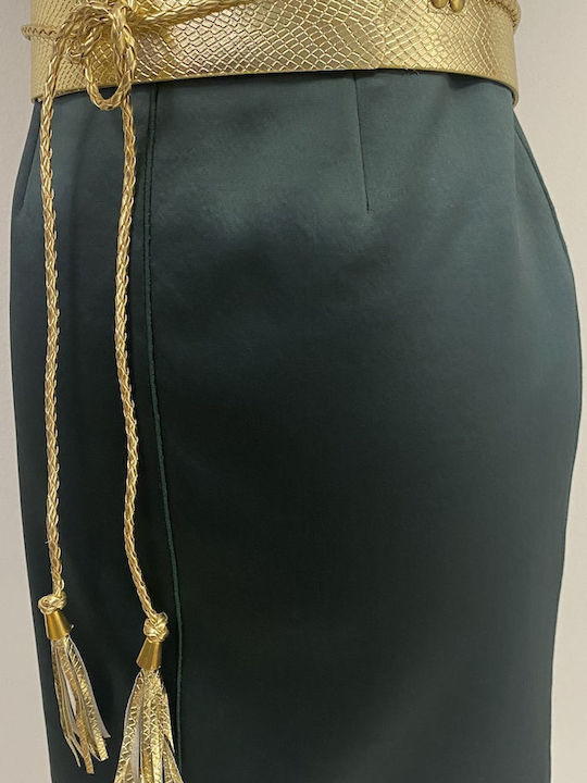 Blumarine Leather Pencil Skirt in Green color