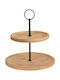 Excellent Houseware Wooden Dessert Tower Stand with 2 Tiers Brown Ø21.5cmxY23.5cm 23.5x16.5x23.5cm