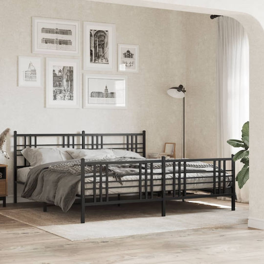 Легло Кингсайз Метално Черно с Ламели за Матрак 193x203см