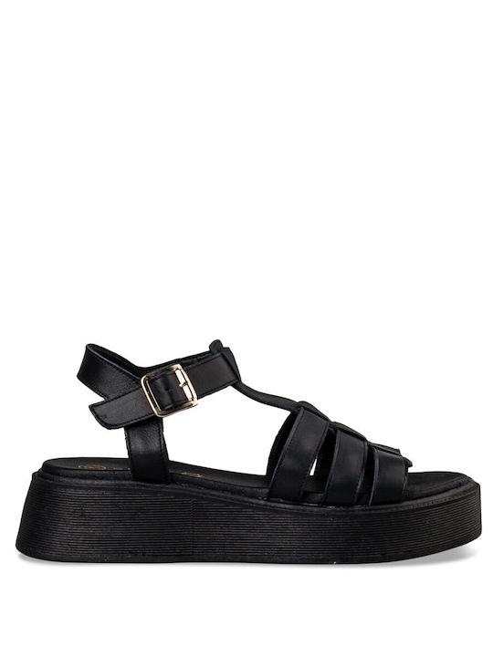 Envie Shoes Flatforms Leather Women's Sandals Black