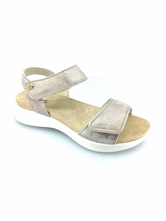 Imac Leder Damen Flache Sandalen in Beige Farbe