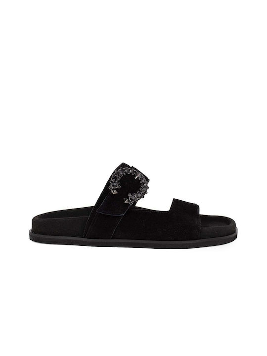 Komis & Komis Leather Women's Flat Sandals in Black Color