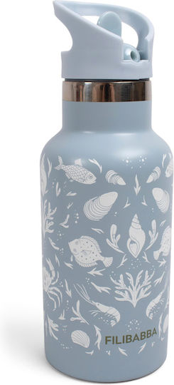 02527 Filibabba Stainless Steel Thermos Bottle with Straw Nordic Ocean 350ml