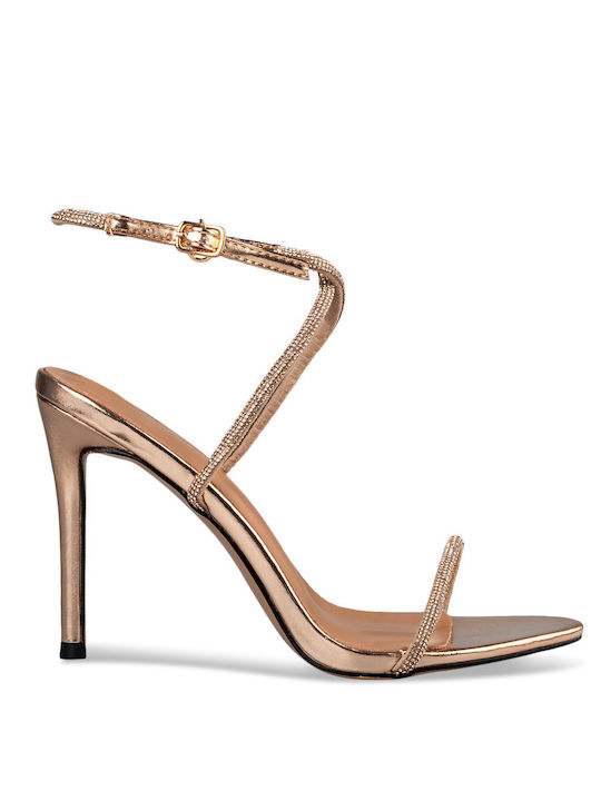 Envie Shoes Damen Sandalen mit Dünn hohem Absatz in Gold Farbe