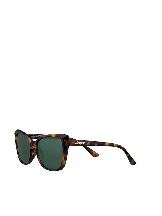 Zippo Women's Sunglasses with Brown Tartaruga Plastic Frame and Green Lens OB207-2