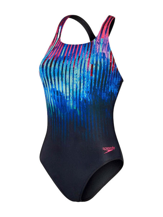 Speedo Digital Printed Medalist Costum de baie întreg cu spate deschis Albastru