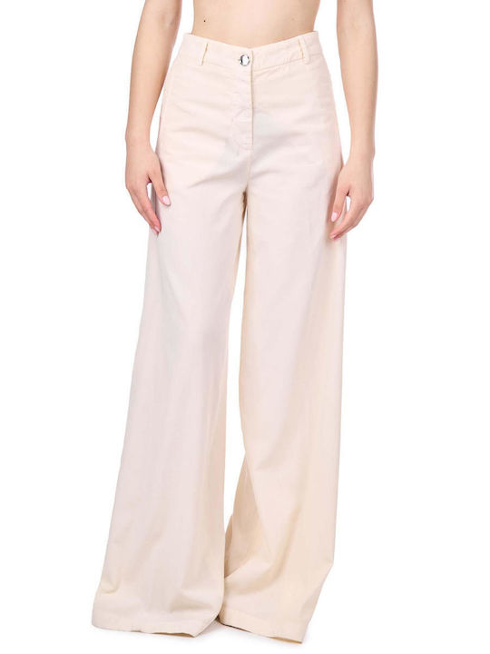 Psycho Pantalone Women's High-waisted Fabric Trousers Ecru