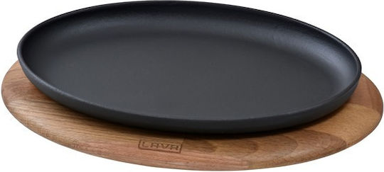 Cast Iron Serving Pan Black Wooden Base Oval 16x25cm Enamel 1 Layer 1 Baking 1 5kg Lava