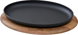 Cast Iron Ταψί Σερβιρίσματος Μαύρο Ξύλινη Βάση Οβάλ 16x25cm Σμάλτο 1 Στρώσεως 1 Ψήσιμο 1 5kg Lava Tg477519