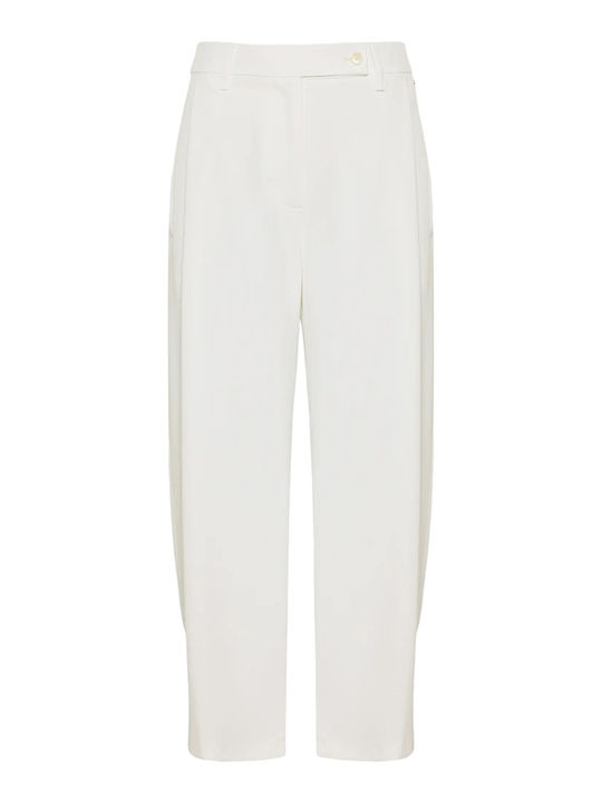 Funky Buddha Women's Fabric Capri Trousers in Loose Fit White