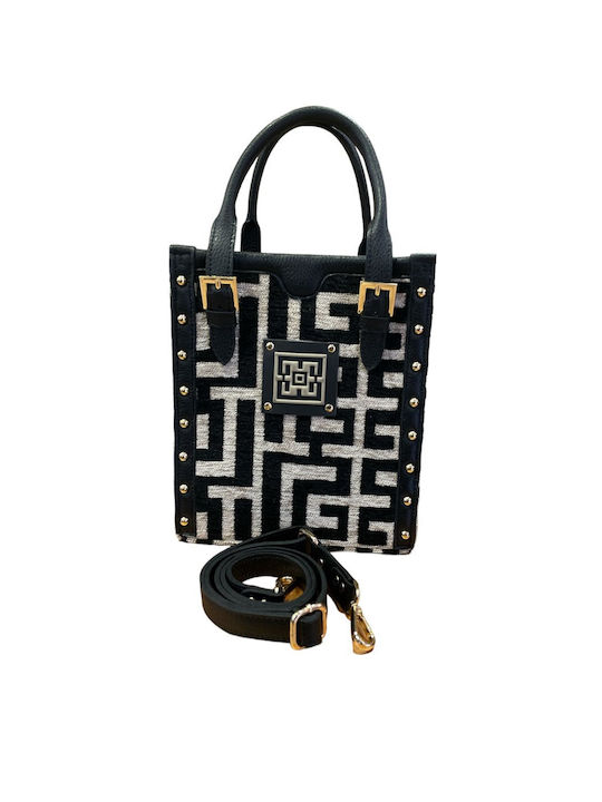 Midneto Artemis Women's Bag Hand Beige Black Chenille Labyrinth