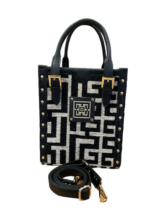 Artemis Δερμάτινη Γυναικεία Τσάντα Χειρός Beige Black Chenille Labyrinth