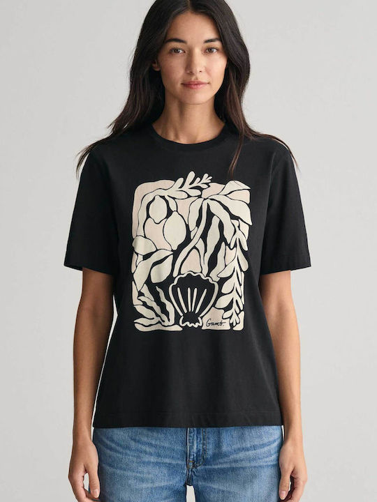 Gant Γυναικείο T-shirt Floral Μαύρο