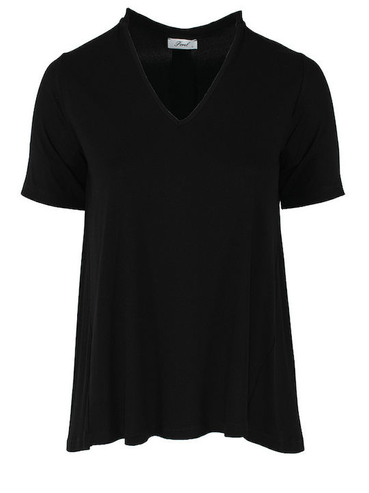 Forel Women's Blouse Short Sleeve with V Neckline black