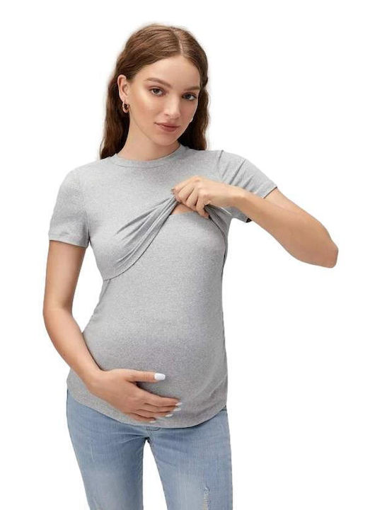 Women's Short Sleeved Maternity Blouse Stillbluse Hellgrau Viskose