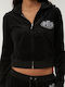 Juicy Couture Women's Cropped Hooded Velvet Cardigan Black
