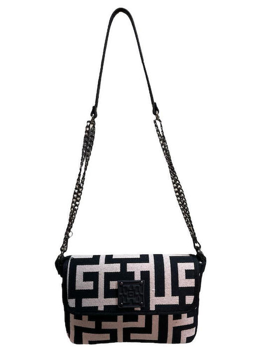 Ioni Leather Women's Bag Crossbody Beige Black Labyrinth
