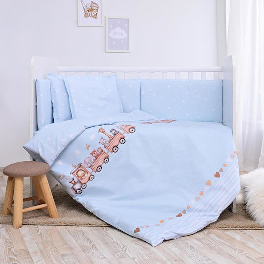 Lorelli Baby Crib Bedding Set Smile Train 6pcs Blue
