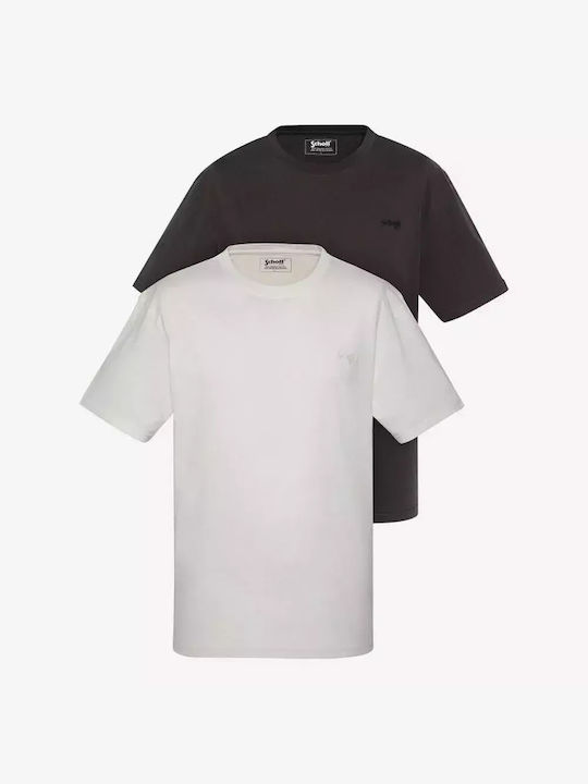Schott 2pack T-shirt Bărbătesc cu Mânecă Scurtă Washed Black/off White