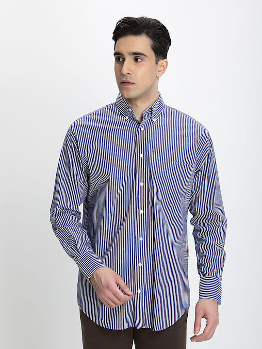 Winfield Men's Shirt Long Sleeve Striped Blue
