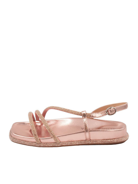 Leder Flache Sandalen für Damen in Rosa Farbe