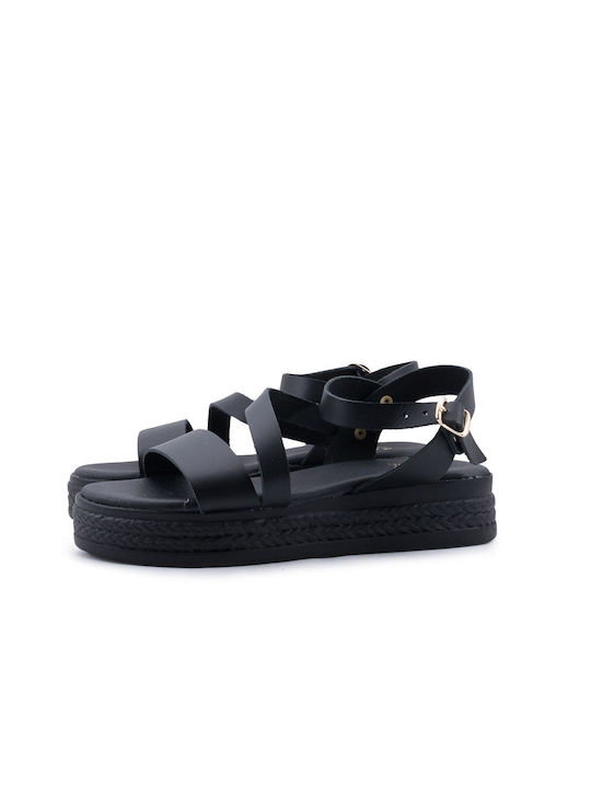 Love4shoes Damen Flache Sandalen in Schwarz Farbe