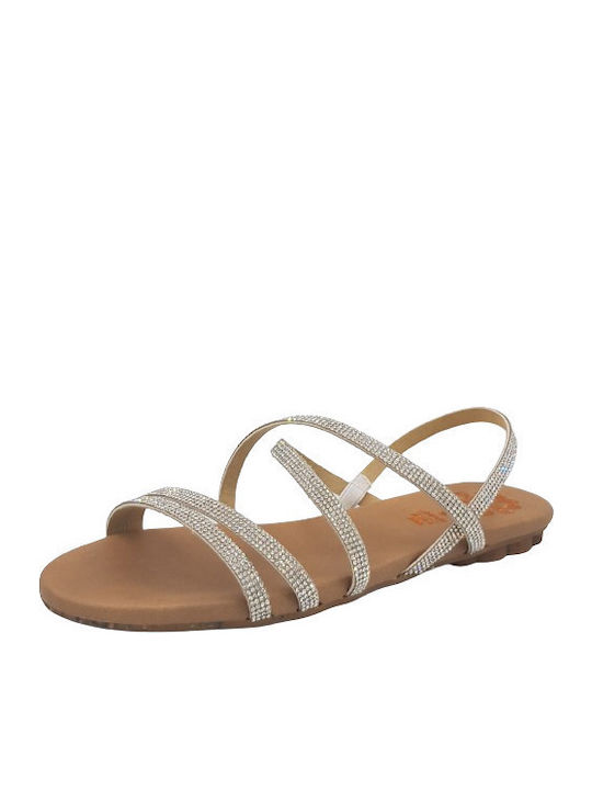 Leder Flache Sandalen für Damen Anatomisch in Silber Farbe