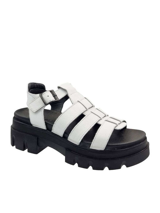 Sandale Casual Damă Din Piele Albă