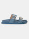 Two-Strap & Buckle Women's Sandals 5144 Denim Synthetic Leather