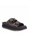 Fantasy Sandals Ζefi Leather Women's Flat Sandals Flatforms in Gray Color