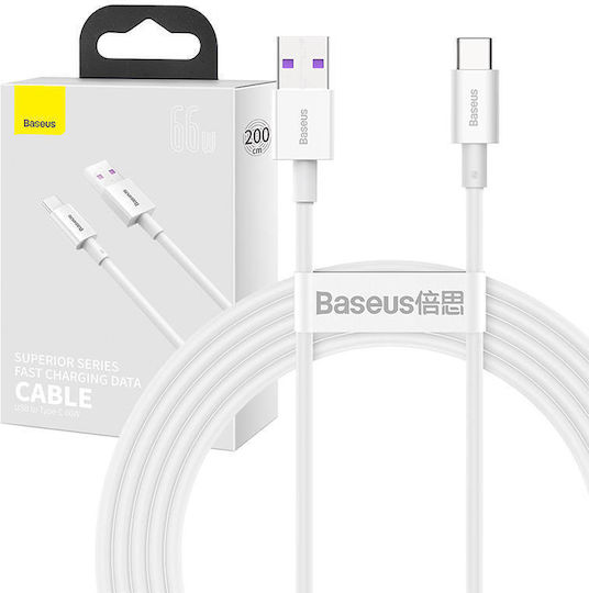 Baseus Superior Series Regular USB 2.0 Cablu USB-C bărbătesc - USB-A 66W Alb 2m (CATYS-A02)
