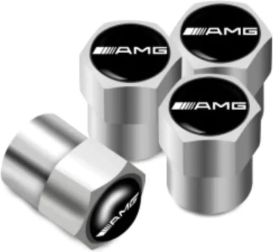 Carro 236465 Aluminum Valve Caps Mercedes AMG 4 Pieces Silver
