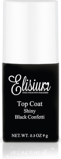 Elisium Top Coat Shiny Top Black Confetti Hybrid Varnishes 9g