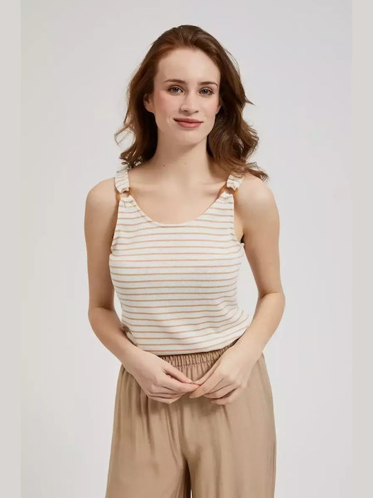 Make your image pentru Femei Bluză din Bumbac Fără mâneci Cu dungi Off White