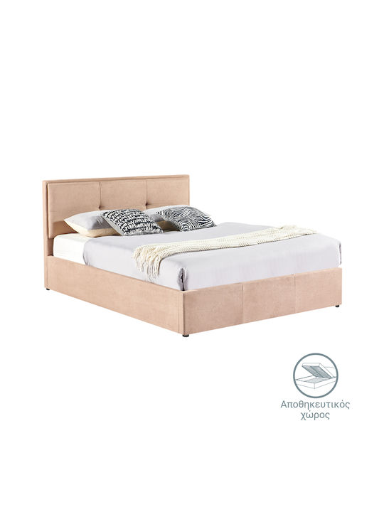 Sonnie Double Fabric Upholstered Bed Coffee with Storage Space & Slats for Mattress 150x200cm