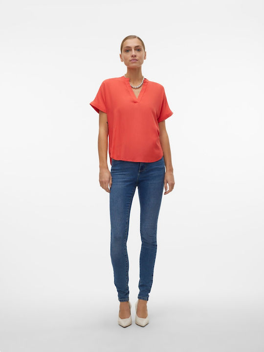 Vero Moda Γυναικεία Μπλούζα Κοντομάνικη Κοραλί