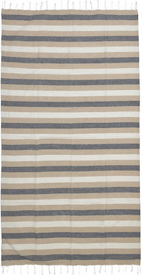 Ble Towel Pestemal Beige Grey White Colour Stripes 90x180 100% Cotton