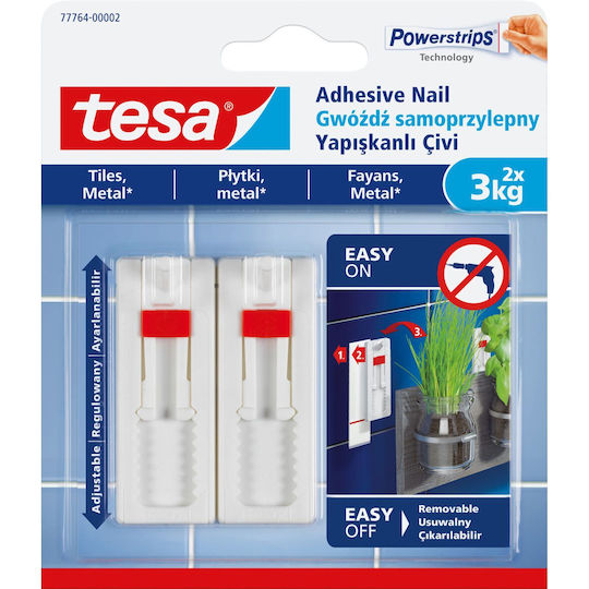 Tesa Einstellbare Nägel Haken Haken 3kg 2pcs Fliese