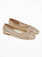 Woven Straw Ballerinas with Knitted Design in Gold