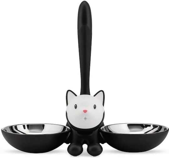 Cat Food Container 2 Positions Tigrito Ammi09 B 32x16x28cm Silver-black Alessi