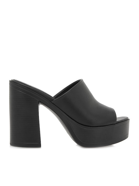 Mules with Chunky High Heel in Black Color