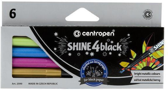 Маркери Centropen "shine 4black" 6 цвята Пак3