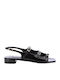 Leder Damen Sandalen mit niedrigem Absatz in Schwarz Farbe