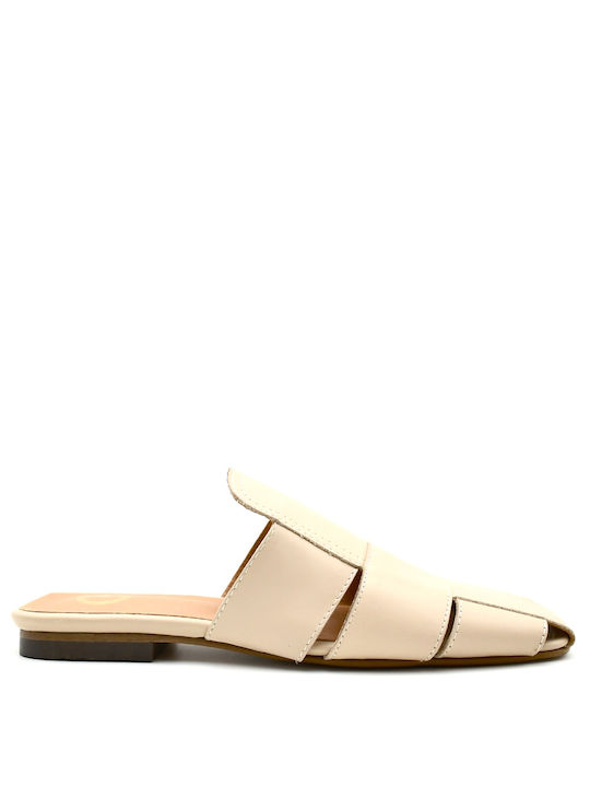 Chaniotakis Heel Leather Mules Beige