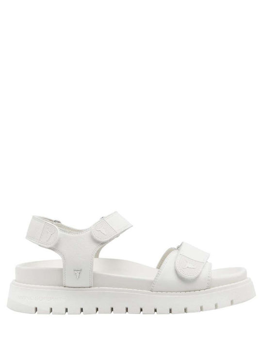 Leather Women's Flat Sandals in White Color