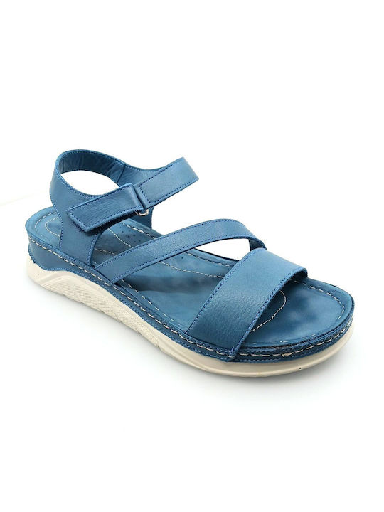 Boxer Leder Damen Flache Sandalen in Hellblau Farbe