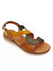 Adam's Shoes Leather Women's Flat Sandals Anatomic in Tabac Brown Color