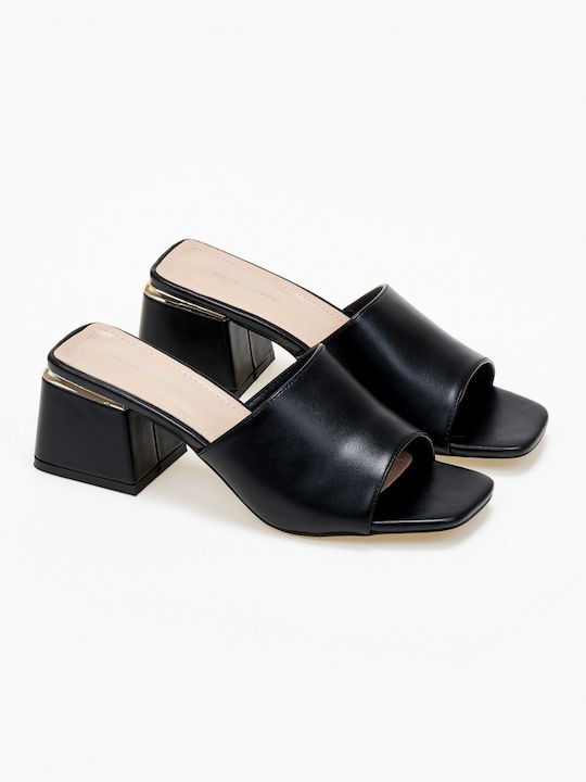 Mules Plaid Line toc gros negru