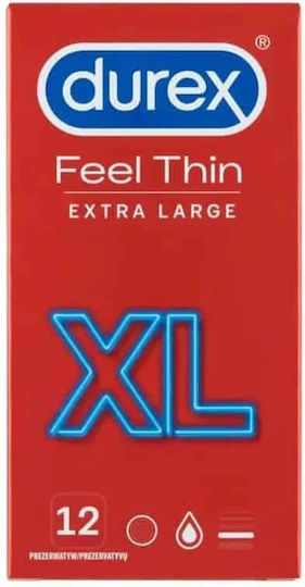 Durex Prezervative Feel Thin XL 12 buc 57mm pentru Mărimi Mari Natural