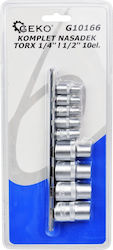 Geko Καρυδάκια Torx με Καρέ Υποδοχής 1/2", 1/4" Σετ 9τμχ